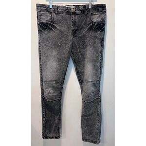 Trestles Supply Co. Men's Black Acid Wash Biker Knee Denim Jeans Size‎ 36